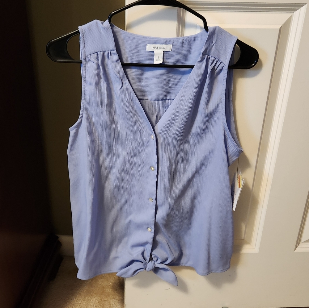 Nine West Women's Light Blue Button-Down Blouse